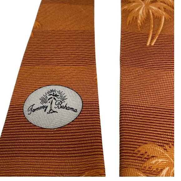 TOMMY BAHAMA Mens Necktie Luxury Silk Tie Tropical Palm Trees Brown Orange - Picture 2 of 7